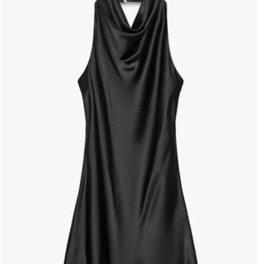 Zara Black Backless Satin Halter Dress